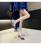 Satin Rhinestone Flower Heeled Sandals - Pointed Toe Stiletto for Women