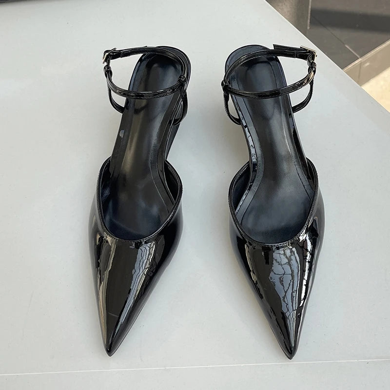 Sculptural Heel Pointed Toe Pumps - Buckle Strap Fashion Heels for Women