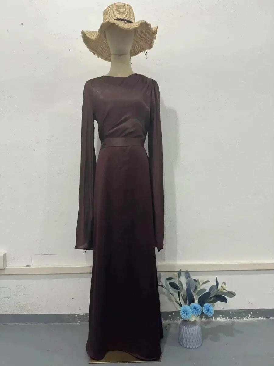 Women's Satin Slim Party Dress - Elegant Kaftan Abaya for Eid & Summer