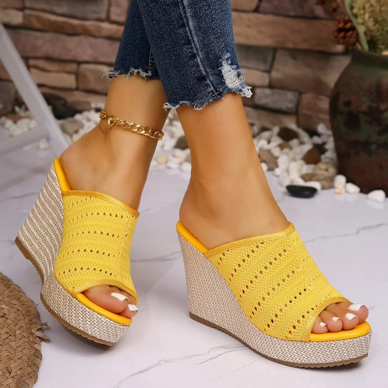 Platform Wedge Sandals - Peep Toe High Heel Sandals for Women