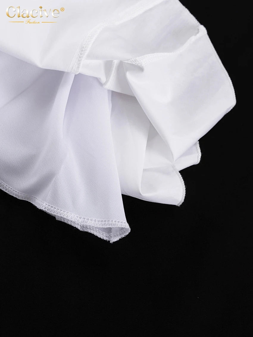 White Cotton Lapel Mini Dress - Long Sleeve Pleated A-Line Dress for Women