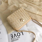 Women's Boho Straw Shell Crossbody Bag - Woven Rattan Beach Shoulder Purse