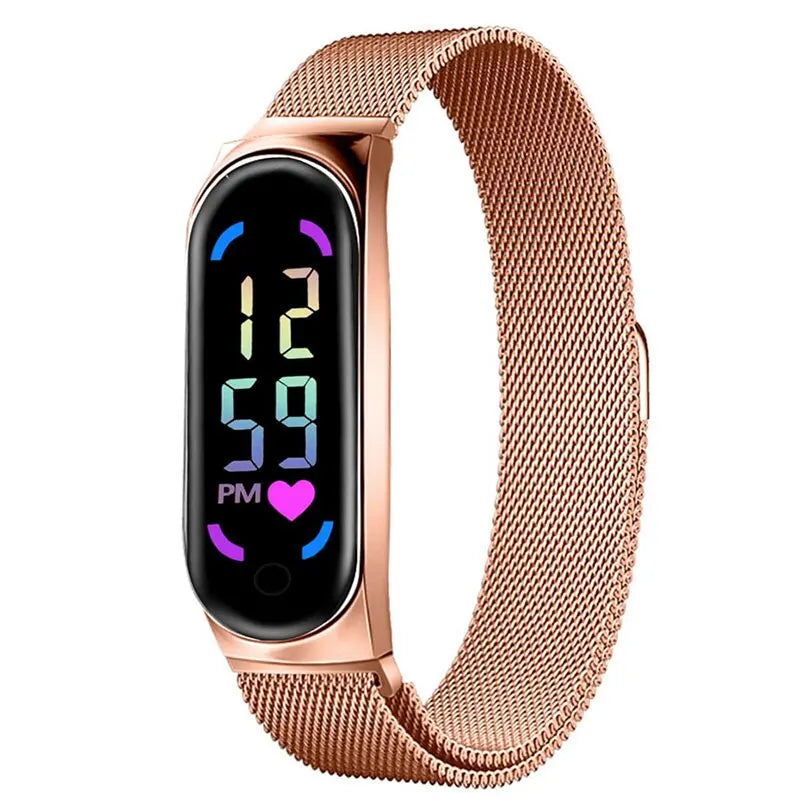 LED Women's Digital Watch - Magnetic Strap, Touch Screen, Waterproof