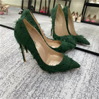 Silk Polka Dot Stiletto Pumps - Pointed Toe High Heels for Women