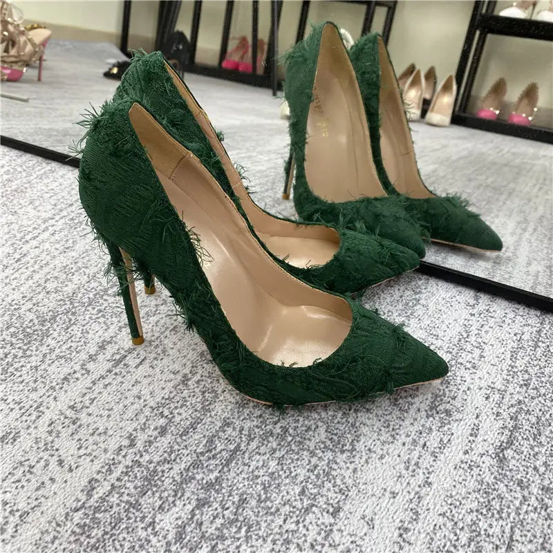 Silk Polka Dot Stiletto Pumps - Pointed Toe High Heels for Women