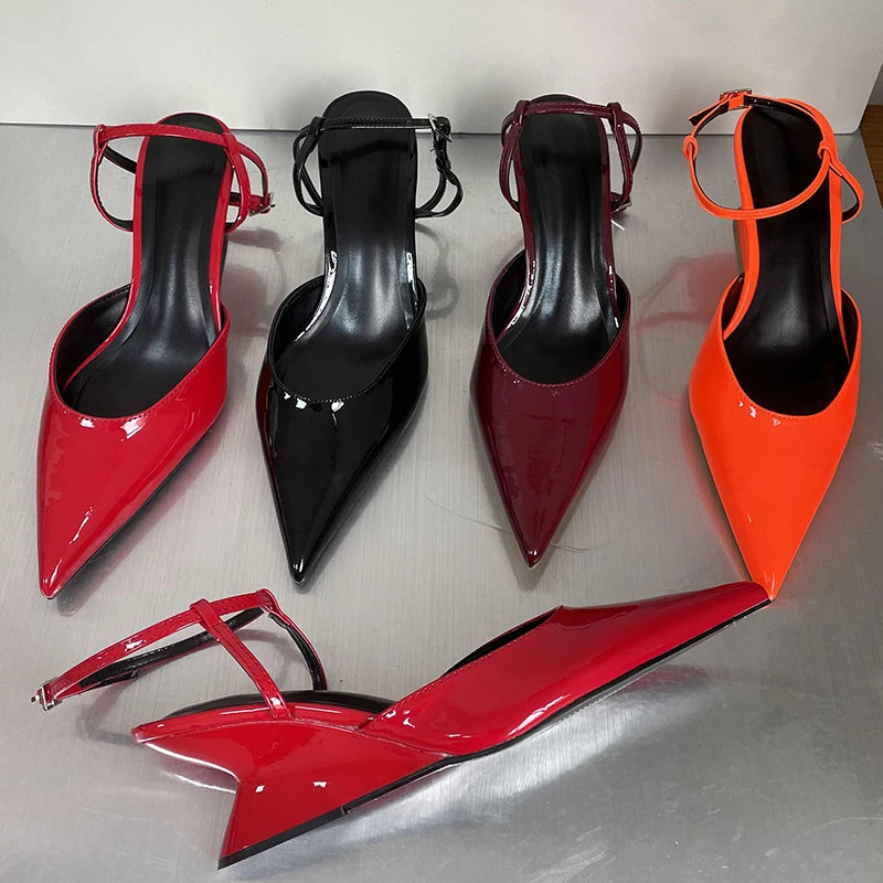 Sculptural Heel Pointed Toe Pumps - Buckle Strap Fashion Heels for Women