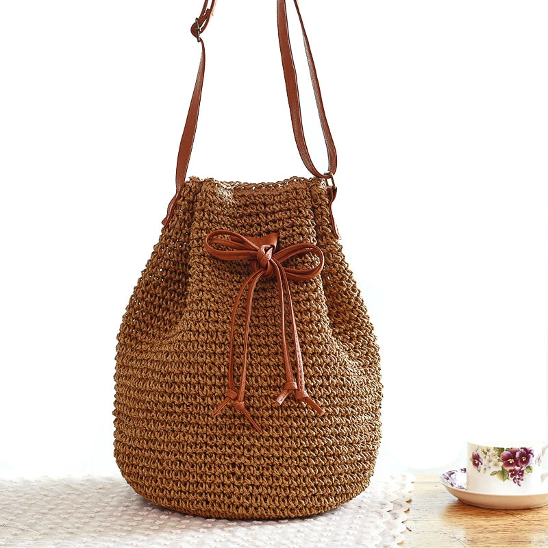 Women's Rattan Woven Tote Bag - Tassel Crossbody Beach Shoulder Bag