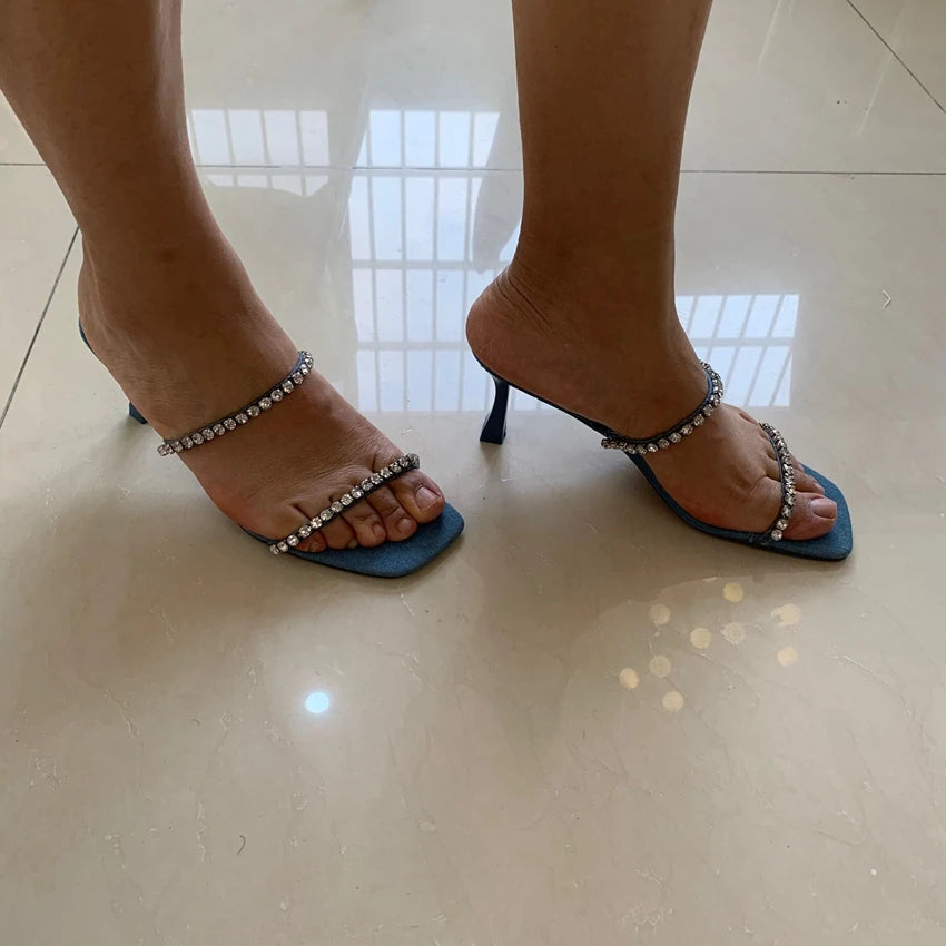 Women's Crystal Rhinestone Heeled Mule Sandals