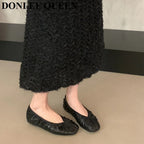 Pleated Square Toe Loafers - Soft Ballerina Flats for Women