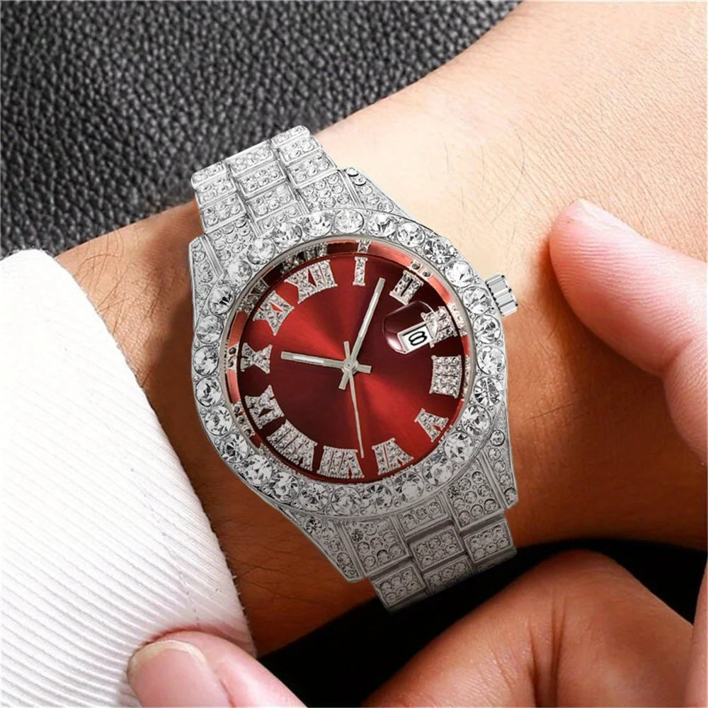 RUNERR Men's Hip Hop Rhinestone Quartz Watch