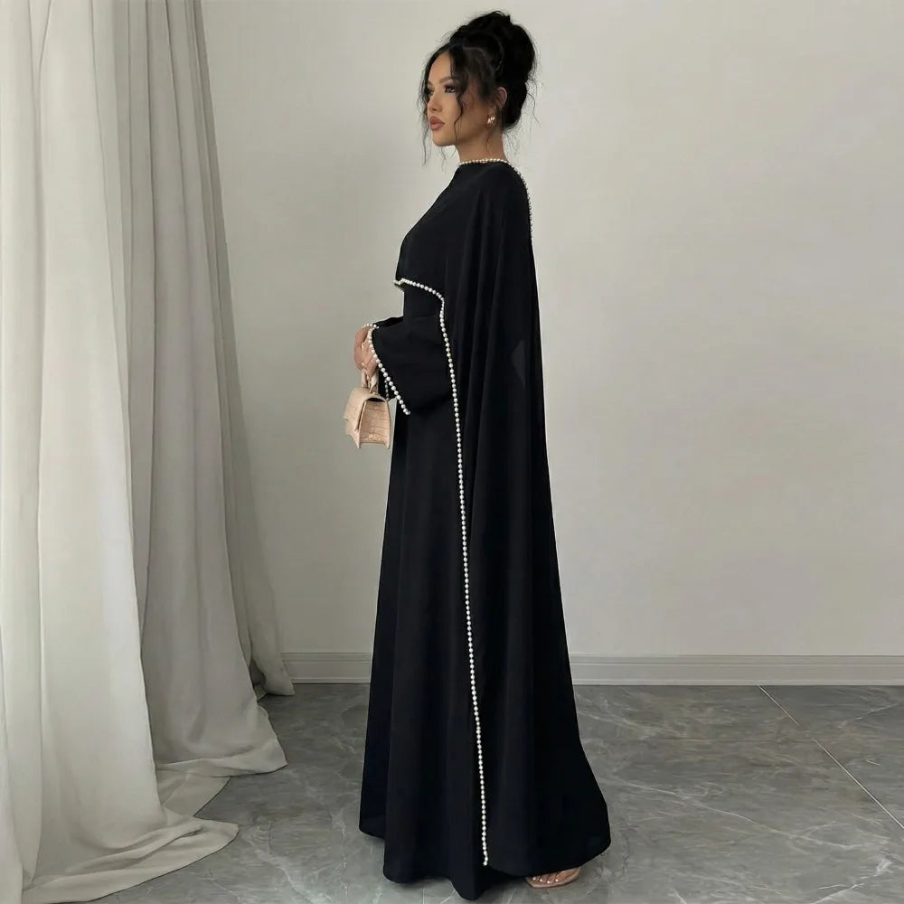 Beaded Satin Party Abaya - Diamond Caftan Robe for Women