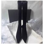 Pointed Toe Knee-High Boots - Square Heel Side Zip Suede Boots for Women