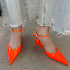 Sculptural Heel Pointed Toe Pumps - Buckle Strap Fashion Heels for Women