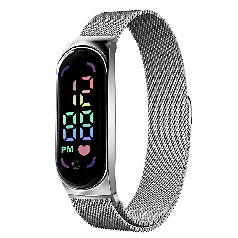 LED Women's Digital Watch - Magnetic Strap, Touch Screen, Waterproof