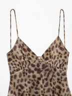 Leopard Print Slip Mini Dress - Backless Spaghetti Strap Party Dress for Women