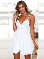 Women's Spaghetti Strap Mini Dress - V-Neck Lace-Up Beach Party Dress