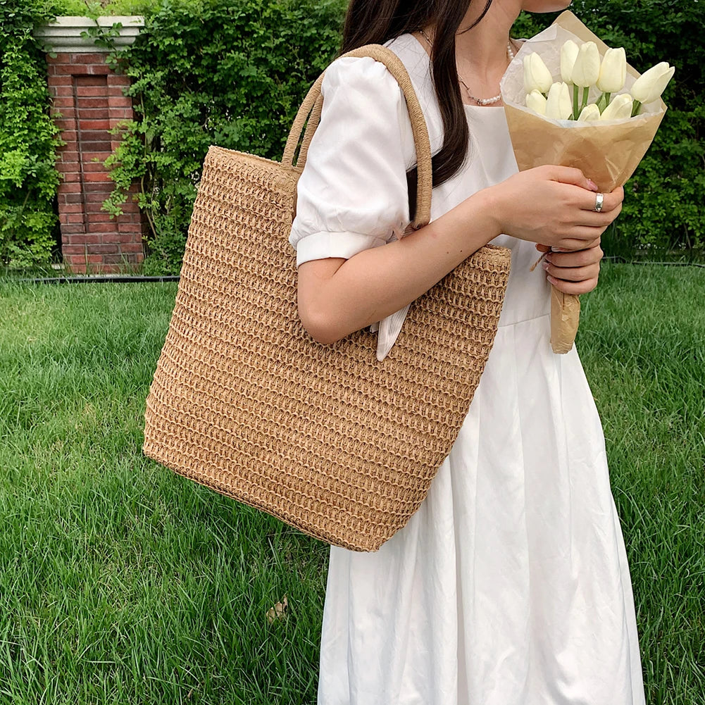 Bolso Tote de Paja para Mujer | Tejido Crochet, Estilo Bohemio | Playa y Viaje
