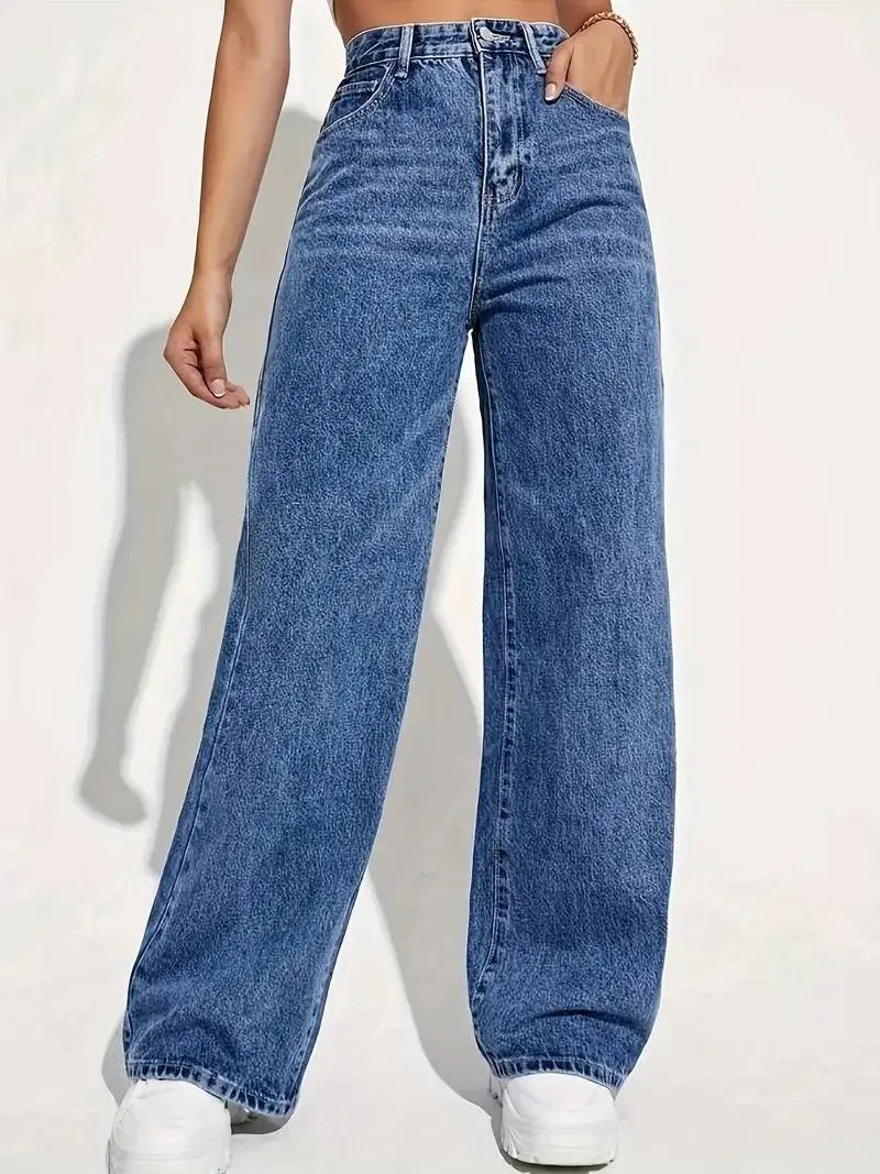 Y2K High Waist Straight Jeans - Retro Baggy Denim Pants for Women