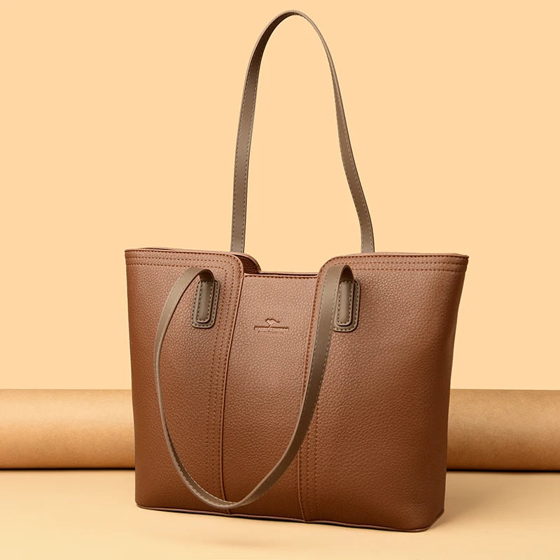 Women's Soft PU Leather Bucket Tote Bag - Large Capacity Crossbody Shoulder Purse