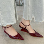 Sculptural Heel Pointed Toe Pumps - Buckle Strap Fashion Heels for Women