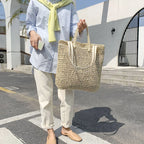 Women's Large Handwoven Straw Tote Bag - Rattan Beach Shoulder Shopper Bag