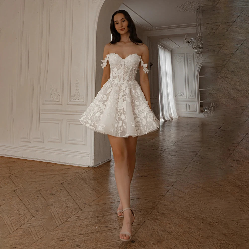 Sweetheart Lace Wedding Dress - 3D Floral Applique A-Line Bridal Gown