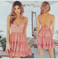 Women's Spaghetti Strap Mini Dress - V-Neck Lace-Up Beach Party Dress