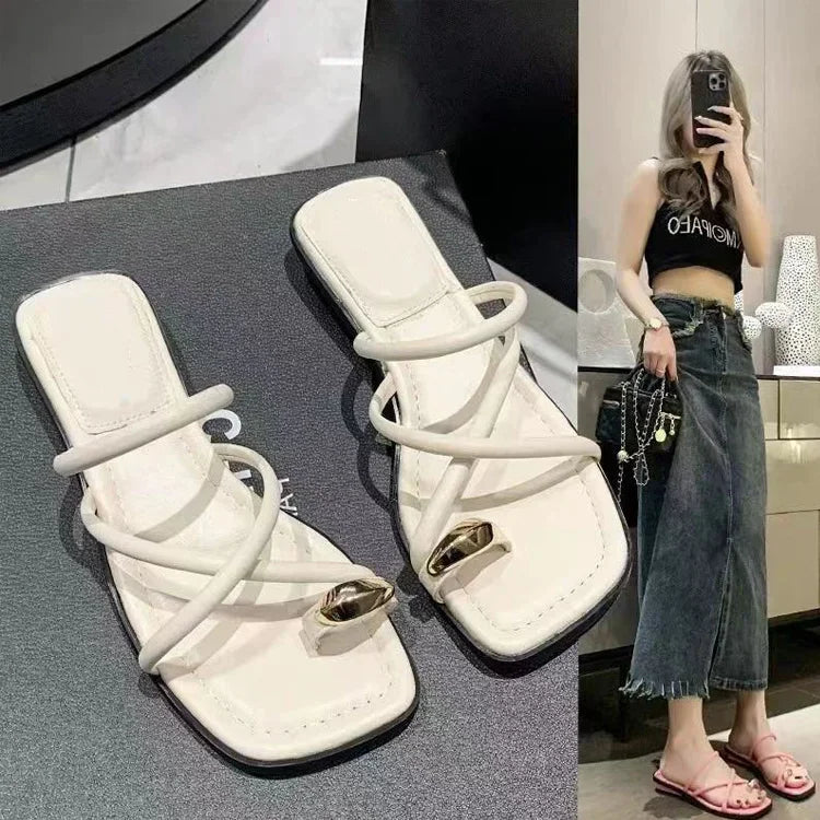 Cross Strap Slide Sandals - Lightweight Toe Loop Beach Shoes for Women
