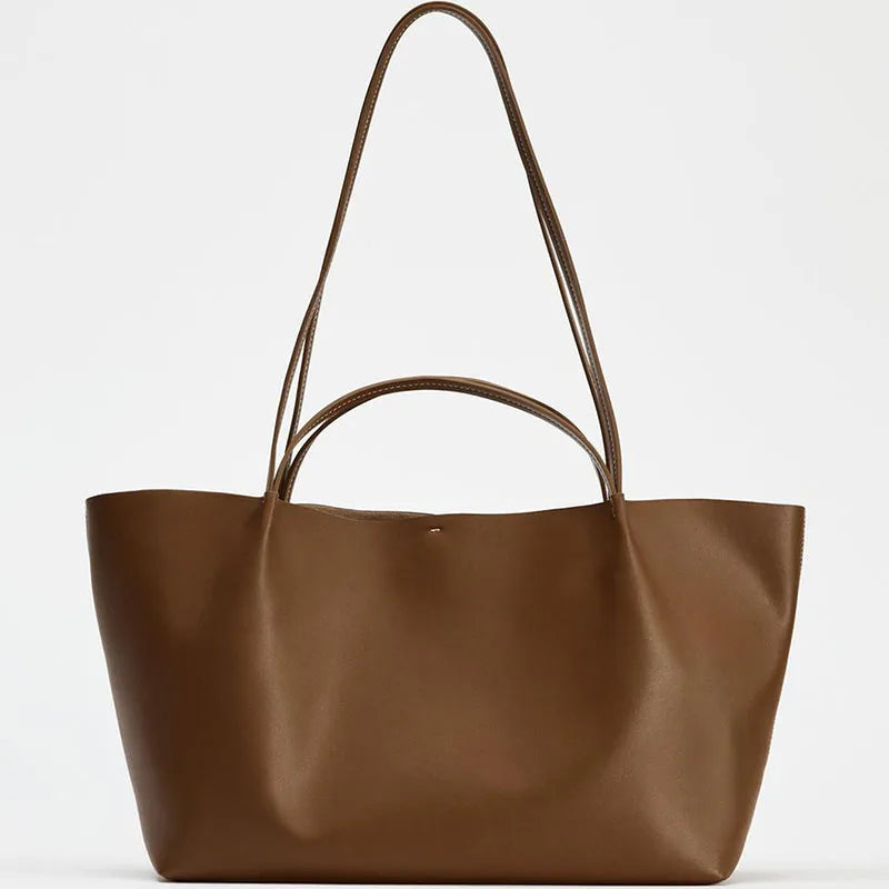 Women's Large Capacity PU Leather Tote Bag - Structured Shopper Shoulder Bag