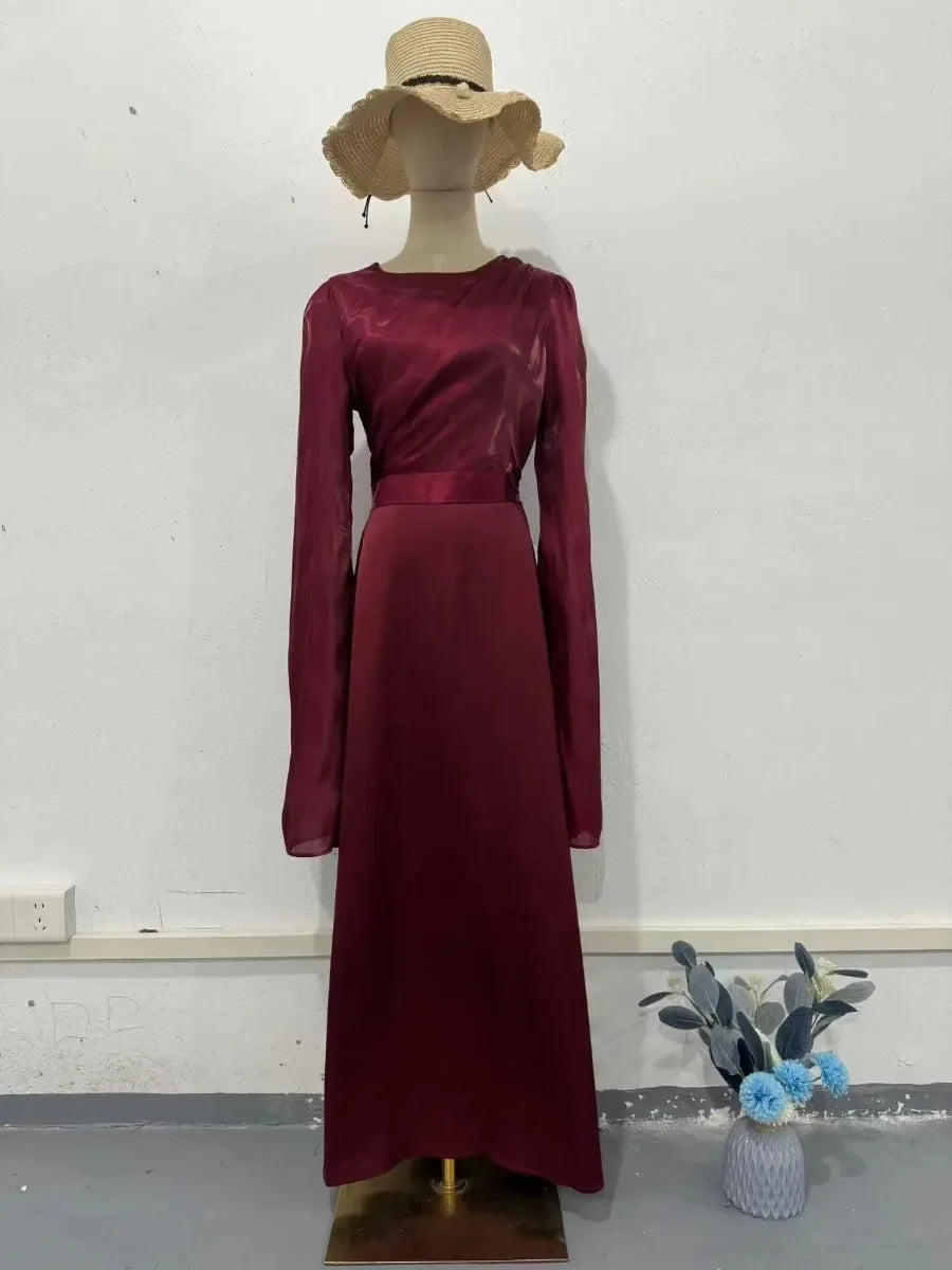 Women's Satin Slim Party Dress - Elegant Kaftan Abaya for Eid & Summer