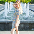 Women's Floral Chiffon Mini Dress - Puff Sleeve V-Neck Casual Dress
