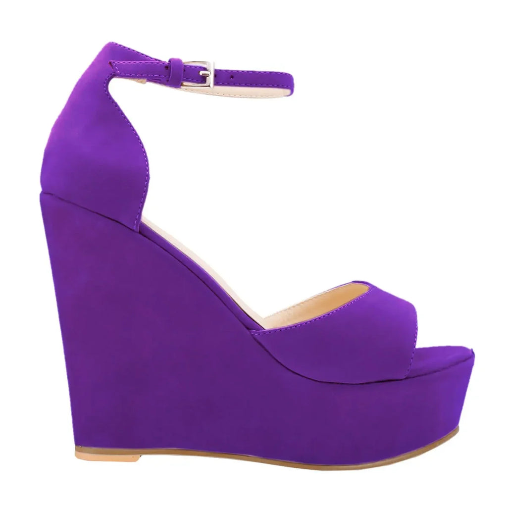 Platform Wedge Sandals - Peep Toe Ankle Strap High Heels for Women