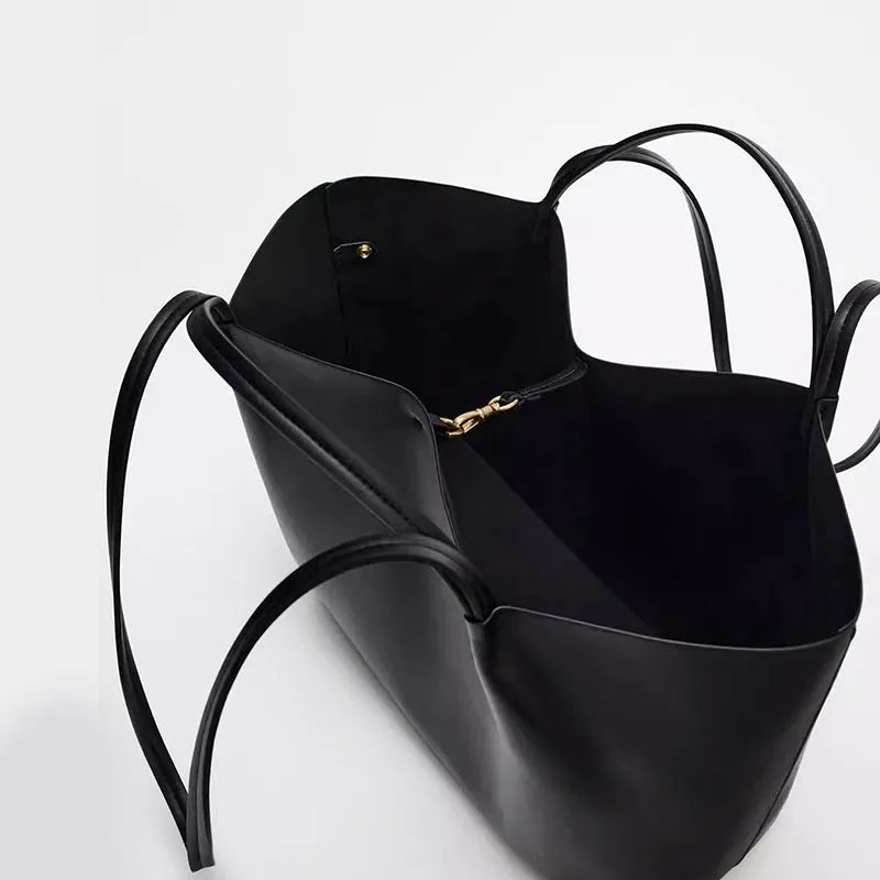 Women's Large Capacity PU Leather Tote Bag - Structured Shopper Shoulder Bag