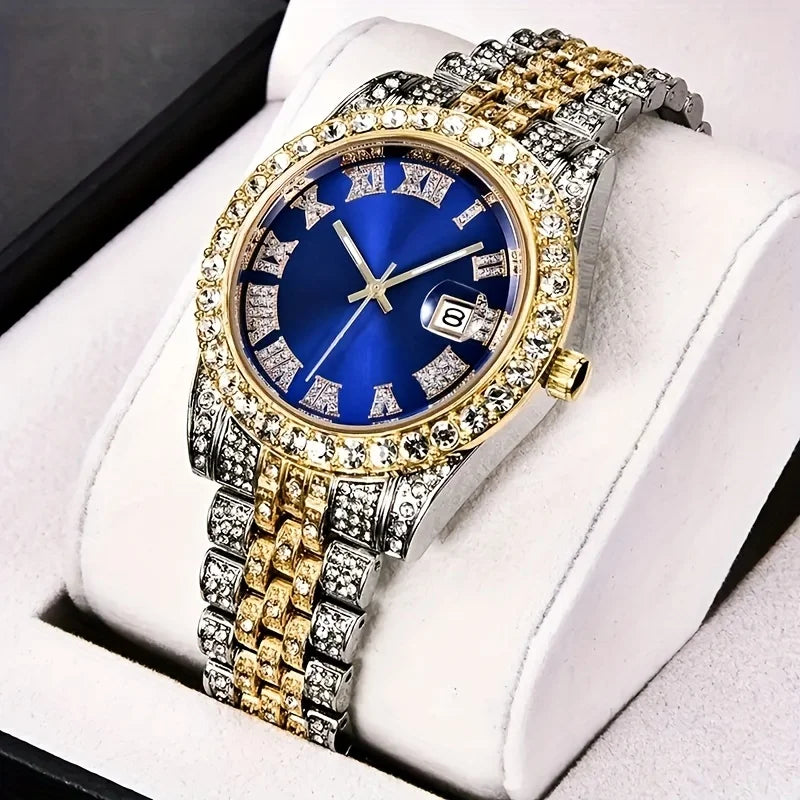 RUNERR Men's Hip Hop Rhinestone Quartz Watch