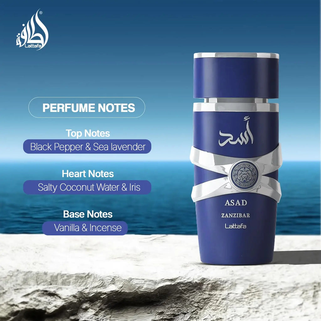 Lattafa Asad Zanzibar Eau de Toilette - Men's Fresh Spicy Fragrance 3.4oz / 100ml