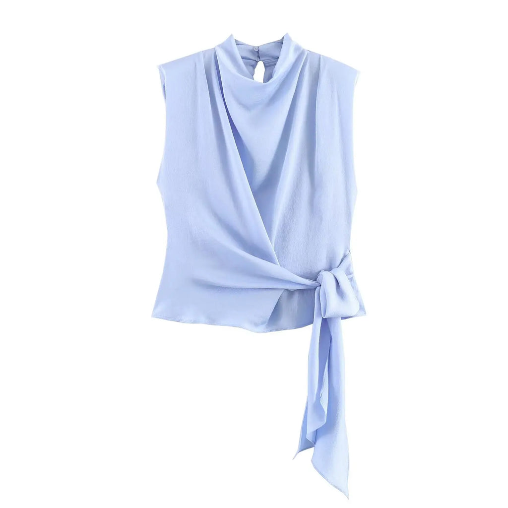 Satin Ribbon Sleeveless Top - Elegant Chic Tank Top for Women