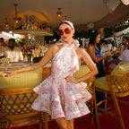 Floral Print Ruffle Mini Dress - Layered V-Neck Evening Party Dress for Women