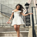 Women's Floral Print Mini Dress - Off Shoulder A-Line Summer Party Dress