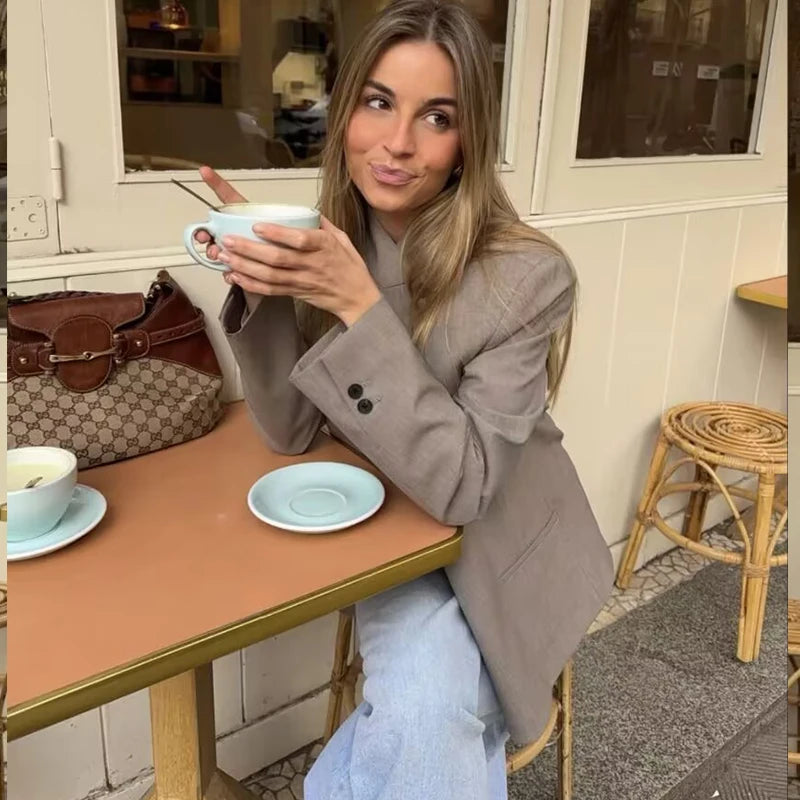 Women's Elegant Blazer Jacket - Stand Collar Single Breasted Casual Coat