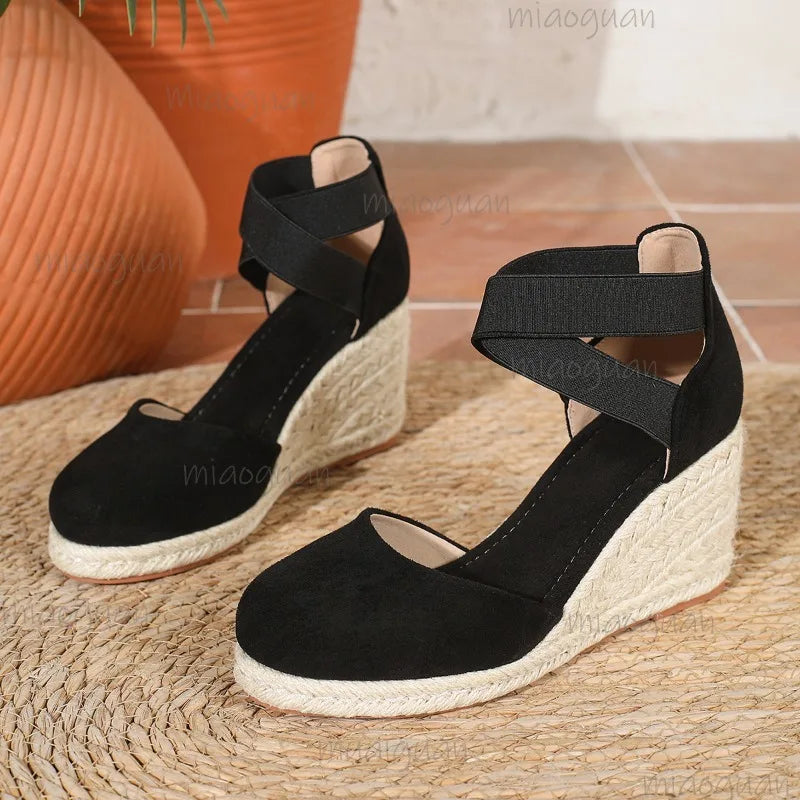 Cover Toe Women's Espadrille Wedge Sandals Ankle Strap Summer Slip-on Comfortable Platform Shoes for Ladies 2026 New Босоножки