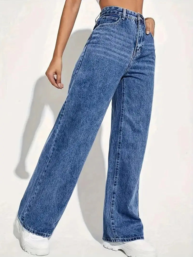 Y2K High Waist Straight Jeans - Retro Baggy Denim Pants for Women