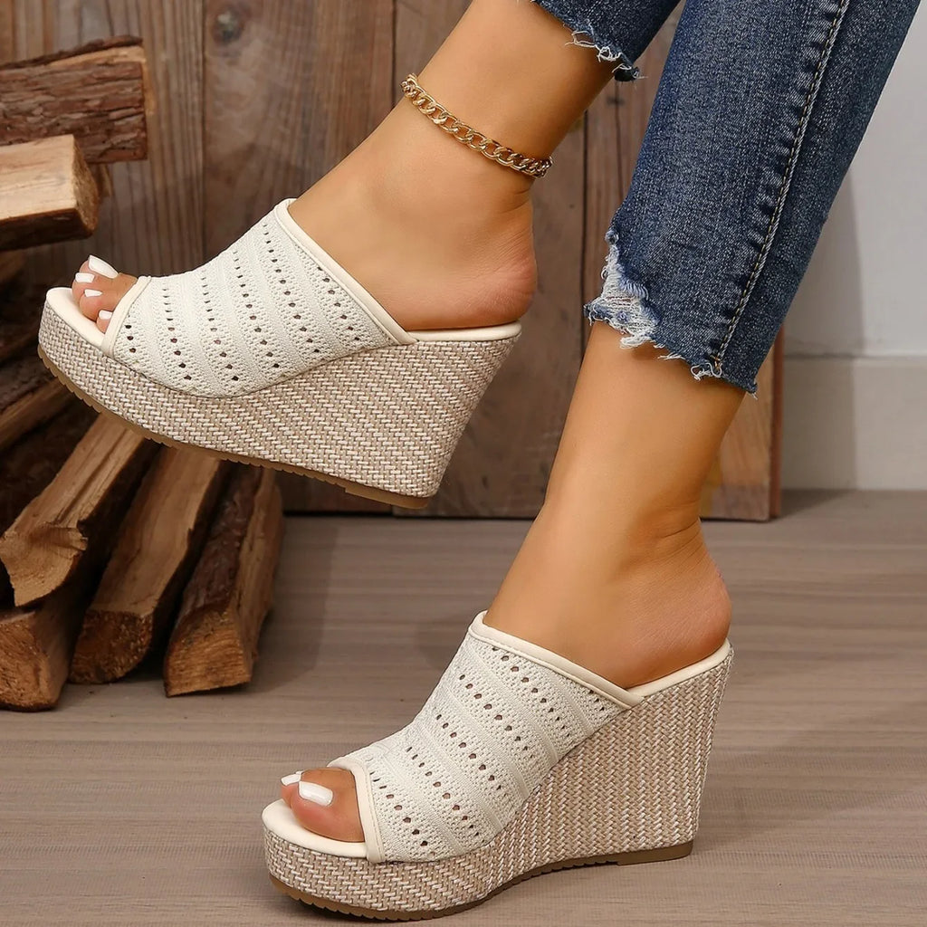 Platform Wedge Sandals - Peep Toe High Heel Sandals for Women