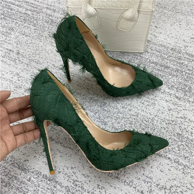 Silk Polka Dot Stiletto Pumps - Pointed Toe High Heels for Women