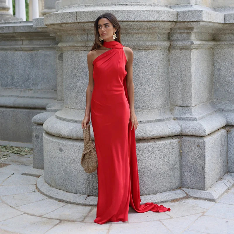 Women's Backless Lace-Up Maxi Dress - Sleeveless Elegant A-Line Party Dress