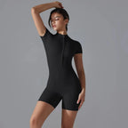 Yoga suit women's jumpsuit summer zipper short sleeved shorts yoga jumpsuit women's dance fitness tight fitting sports jumpsuit