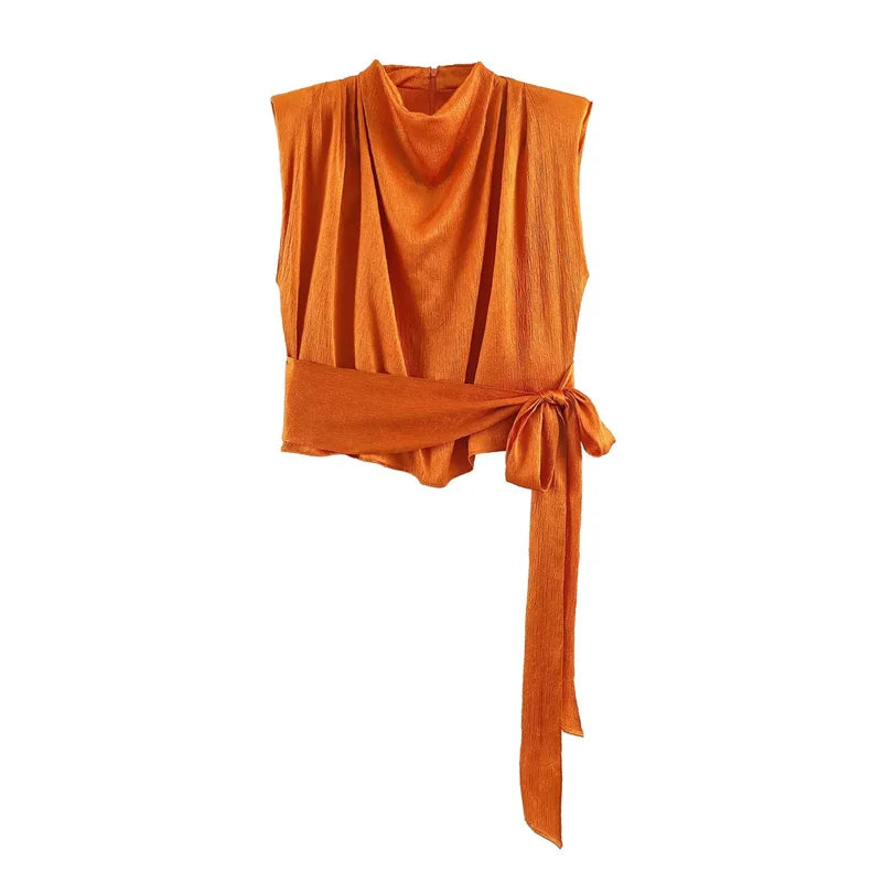 Satin Ribbon Sleeveless Top - Elegant Chic Tank Top for Women