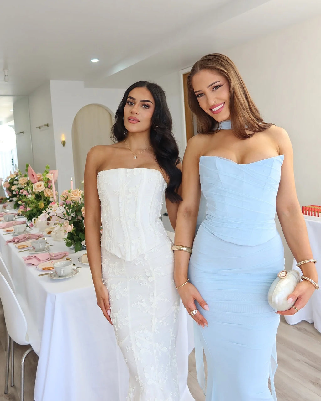 Women's 2-Piece Lace Corset Top and Maxi Skirt Set - Elegant Formal Event Dress