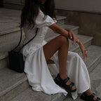 Women's Boho Maxi Dress - Deep V-Neck Flying Sleeve High Waist Split Dress