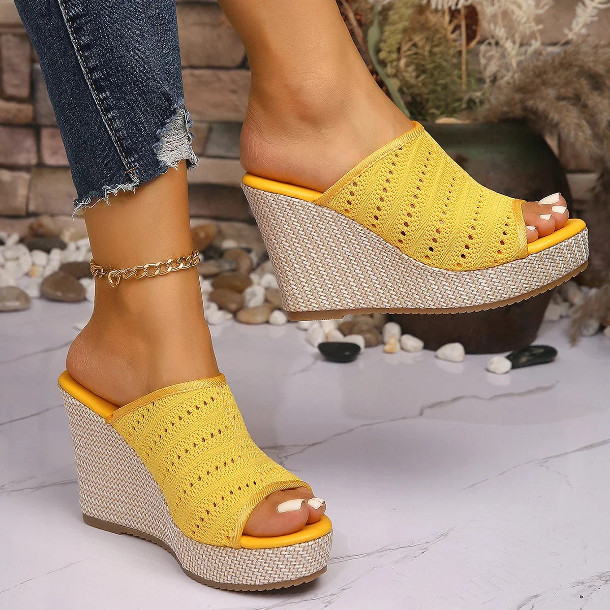 Platform Wedge Sandals - Peep Toe High Heel Sandals for Women
