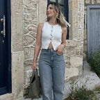 Knit Cropped Vest - Sleeveless Button Sweater Vest for Women